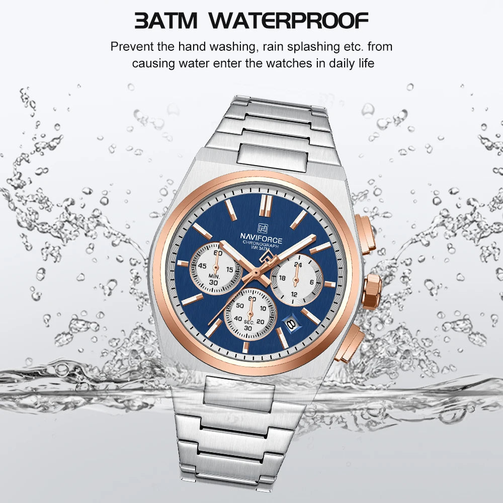 Top Brand NAVIFORCE Men and Women Quartz Chronograph Watch Stainless Band Stylish 24 Hours Date Display Couple Wristwatches 2024