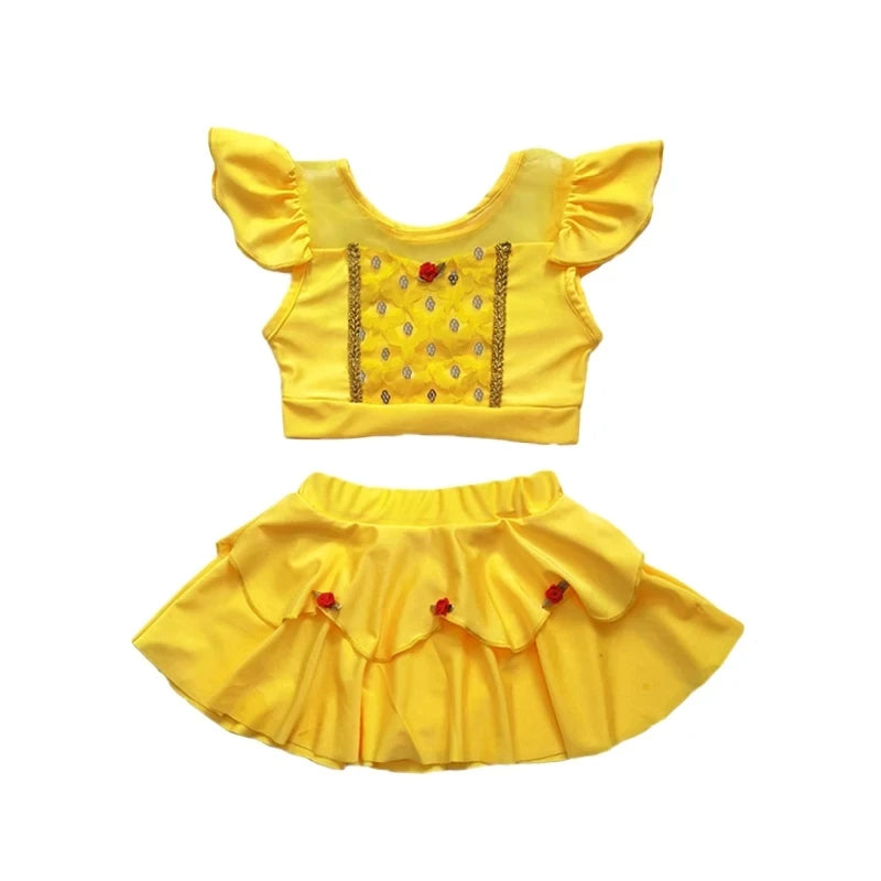 Fairy Tale Princess Swimsuit for Girls Elsa Anna Snow White Swimwear Belle Child Kids Toddler 2-8Y Bathing Suit with Skirt