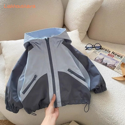 2025 New Boys Spring Autumn Hooded Jackets Fashion Casual Windbreaker Kids Outdoor Waterproof Jacket Trendy Boys Outerwear 2-14Y
