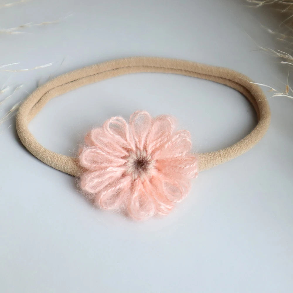 1.6in Woolen Flowers Baby Girls Nylon Headbands Kid Handmade Elastic Hairbands Children Hair Accessories Vintage Toddler Winter