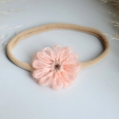1.6in Woolen Flowers Baby Girls Nylon Headbands Kid Handmade Elastic Hairbands Children Hair Accessories Vintage Toddler Winter