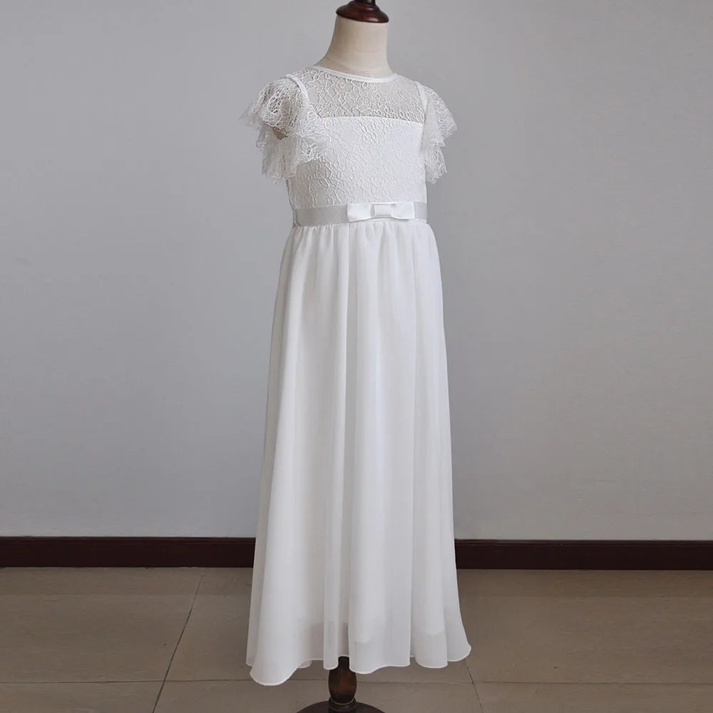 HETISO Chiffon Flower Girl Dresses Hollow Lace Kids Weddings Performance Party Pageant Gowns Junior Bridesmaid Dress 4-13 Years