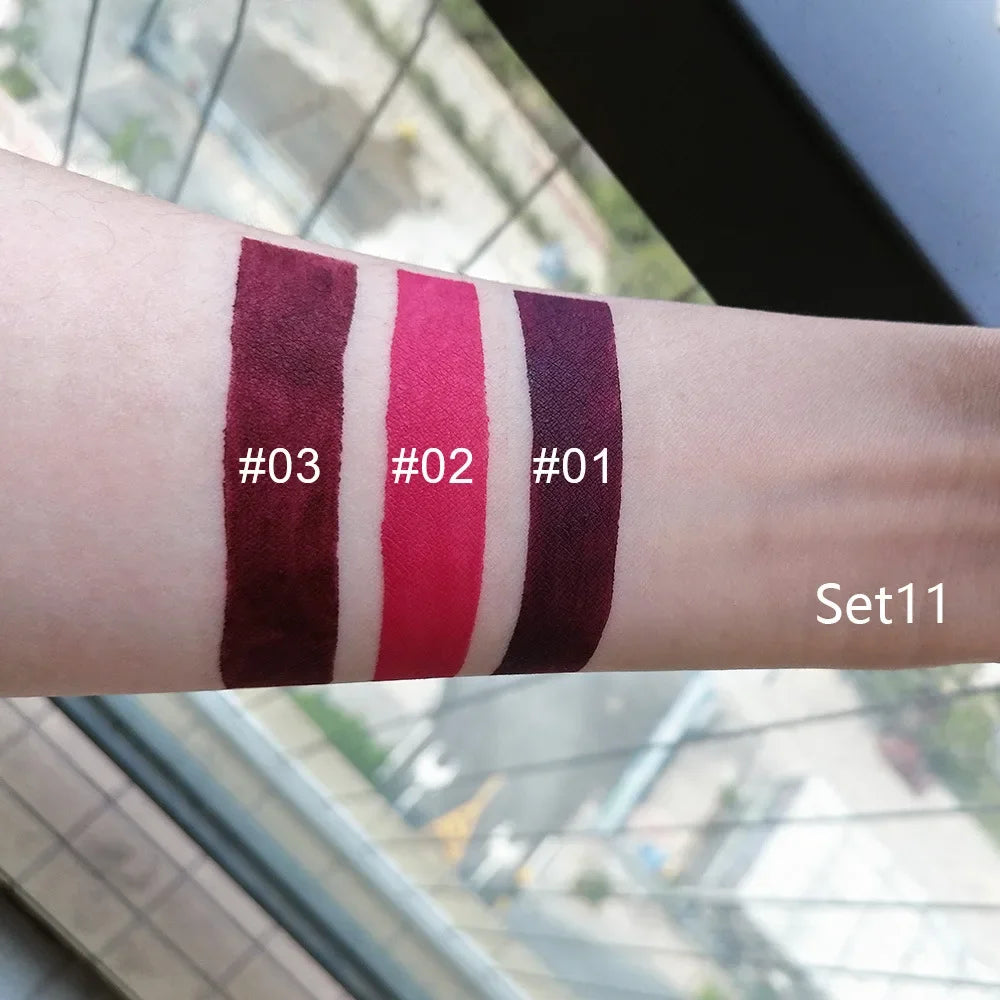 DNM 3PCS Liquid Lipstick Sets Waterproof Matte Black Blue Purple Blue Sexy Lip Gloss Long Lasting Nude Lip Tint Stain Makeup Kit