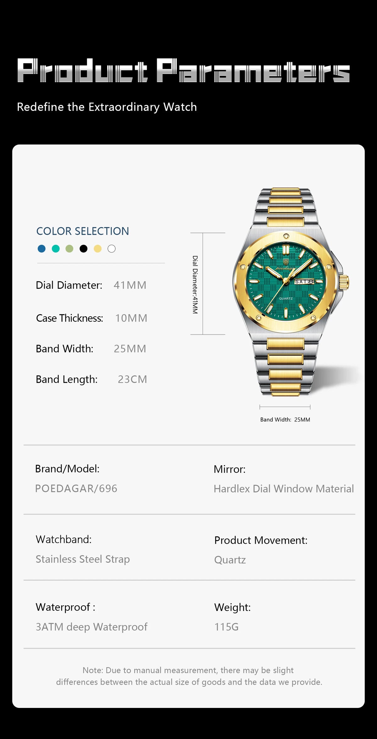POEDAGAR High Quality Men Clock Date Week Waterproof Fashion Watch For Man Stainless Steel Luxury Men's Quartz Watches Reloj+Box