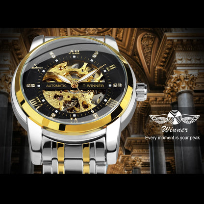 Fashion Skeleton Watch for Men Luminous Hands Iced Out Dial Stainless Steel Strap Business Classic Automatic Mechanical Watches
