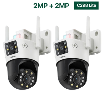 ZOSI C298 8MP/4MP Dual-Lens Wired WiFi PTZ Security Camera Outdoor Wide Angle 8X Hybrid Zoom AI Detection 360 Surveillane Camera