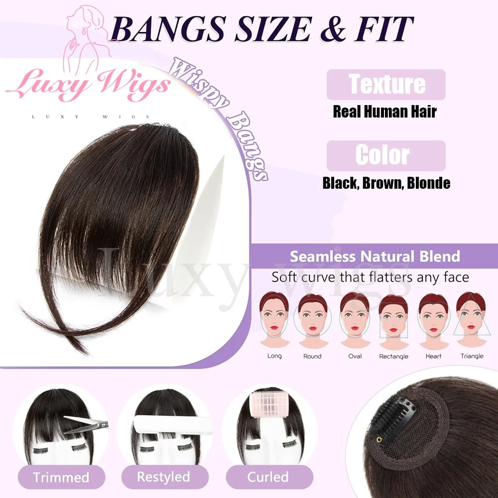 Blonde Human Hair Clip in Bangs Fringe with Temples Wispy Bangs French Bangs for Women Black Brown Gray Hair Bangs Daily Use