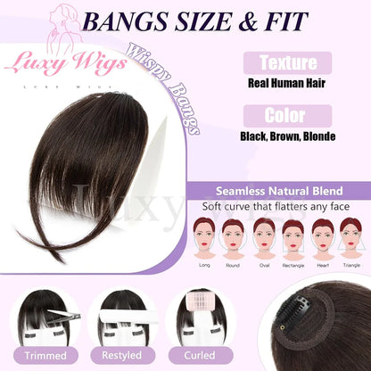 Blonde Human Hair Clip in Bangs Fringe with Temples Wispy Bangs French Bangs for Women Black Brown Gray Hair Bangs Daily Use