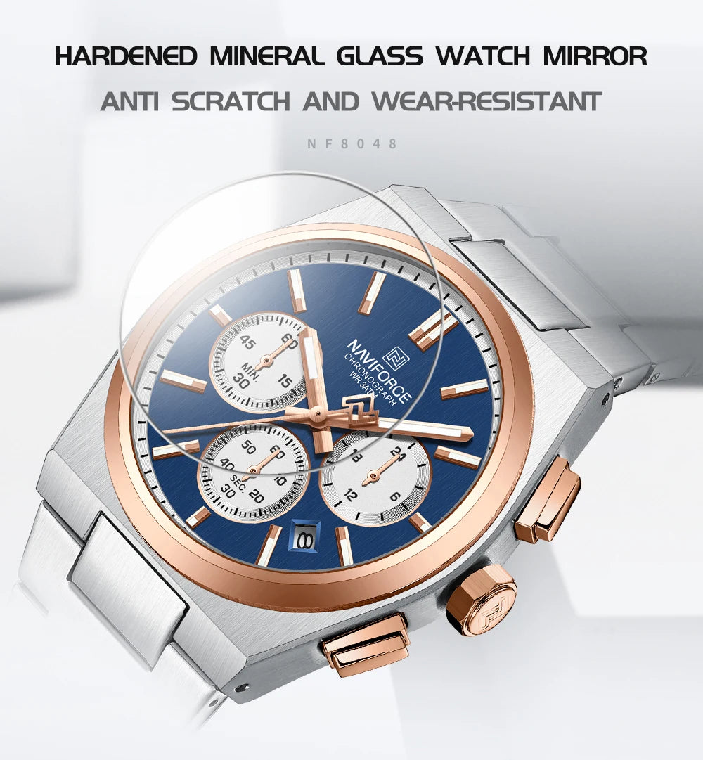 Top Brand NAVIFORCE Men and Women Quartz Chronograph Watch Stainless Band Stylish 24 Hours Date Display Couple Wristwatches 2024