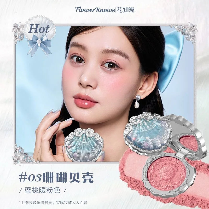 Flower Knows Strawberry Rococo Embossed Blush Fine Powder Makeup Smooth Long Lasting Blusher Waterproof Blush Maquiagem
