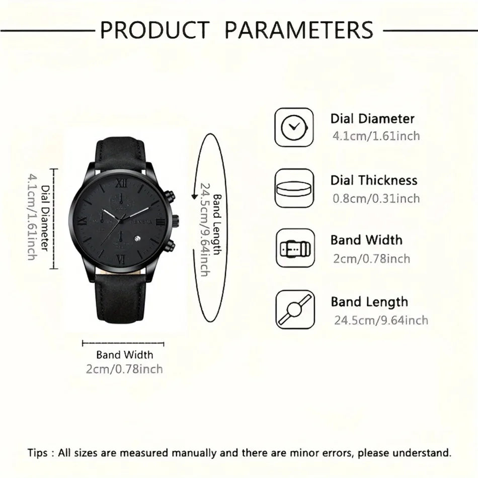 2 Pcs/set Men's Watch Wristwatch Set, Casual Sport Men's Watch Set, Quartz Pointer Date Watch Set for Holiday Gift Watches Set