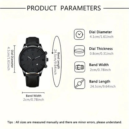 2 Pcs/set Men's Watch Wristwatch Set, Casual Sport Men's Watch Set, Quartz Pointer Date Watch Set for Holiday Gift Watches Set