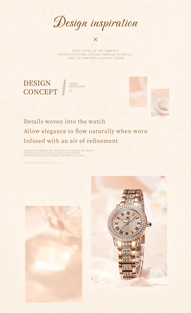 OLEVS 9943 Luxury Diamond Watch for Women Starry Sky Dial Elegant Stainless Steel Waterproof Luminous Quartz Wristwatch Ladies