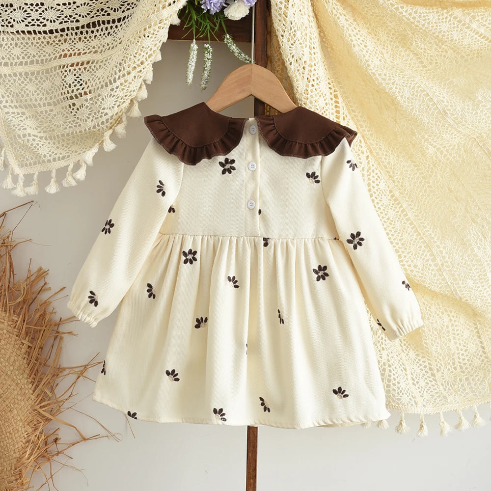 Sweet and Lovely Pink Baby Girl Doll Collar Long Sleeved Floral Princess Dress Korean Version Autumn New