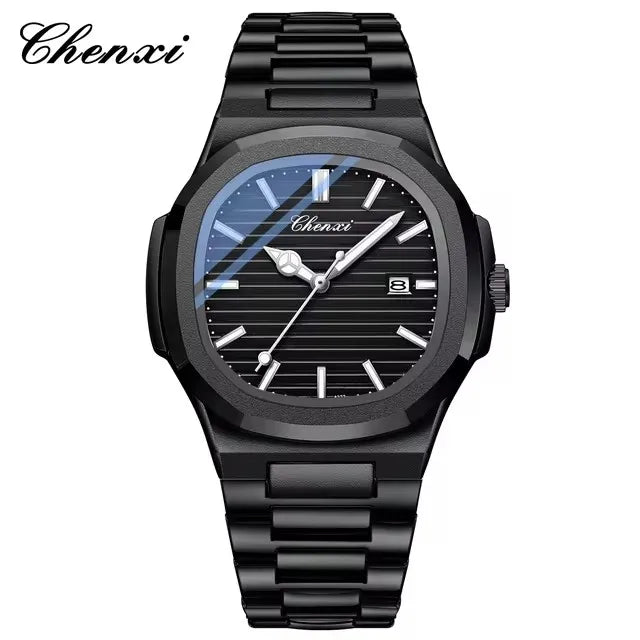 CHENXI 8222 Fashion Couple Quartz Watch Waterproof Night Light Date Stainless Steel Strap Casual Date Men's and Women's Watch