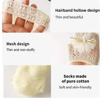 2 Pcs/Set Crown Baby Headband Socks Lace Bows Newborn Infant Girl Socks Hairband Set Kids Hair Accessories