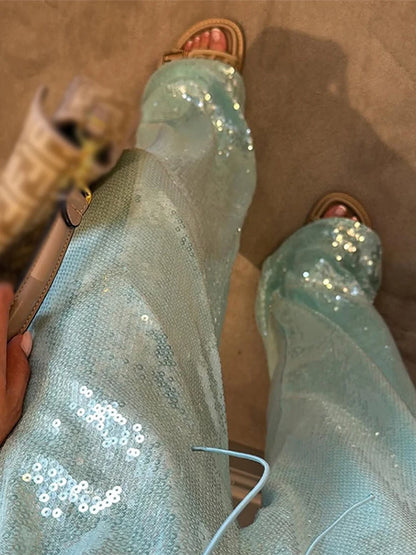 Casual Sequin Pants Women Loose Elastic Waist Wide Legs Trousers Female 2026 Autumn Winter Fashion Chic Solid Streetwears Lady