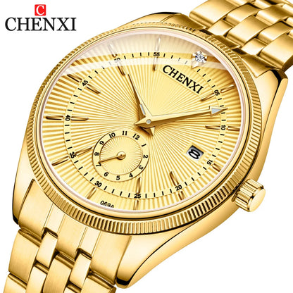 CHENXI Luxury Brand Casual Couple Watch Golden Stainless Steel Quartz Watch for Men's and Women's Waterproof Luminous Wristwatch