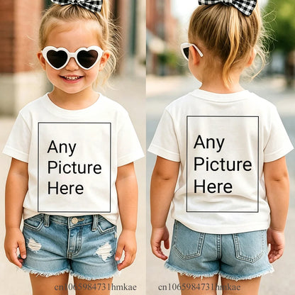 Personalized Kids T‑Shirts Front Back Print Customized Girl Short Sleeve T‑shirt Custom Photo Text Logo Tee For Girls Casual Tee