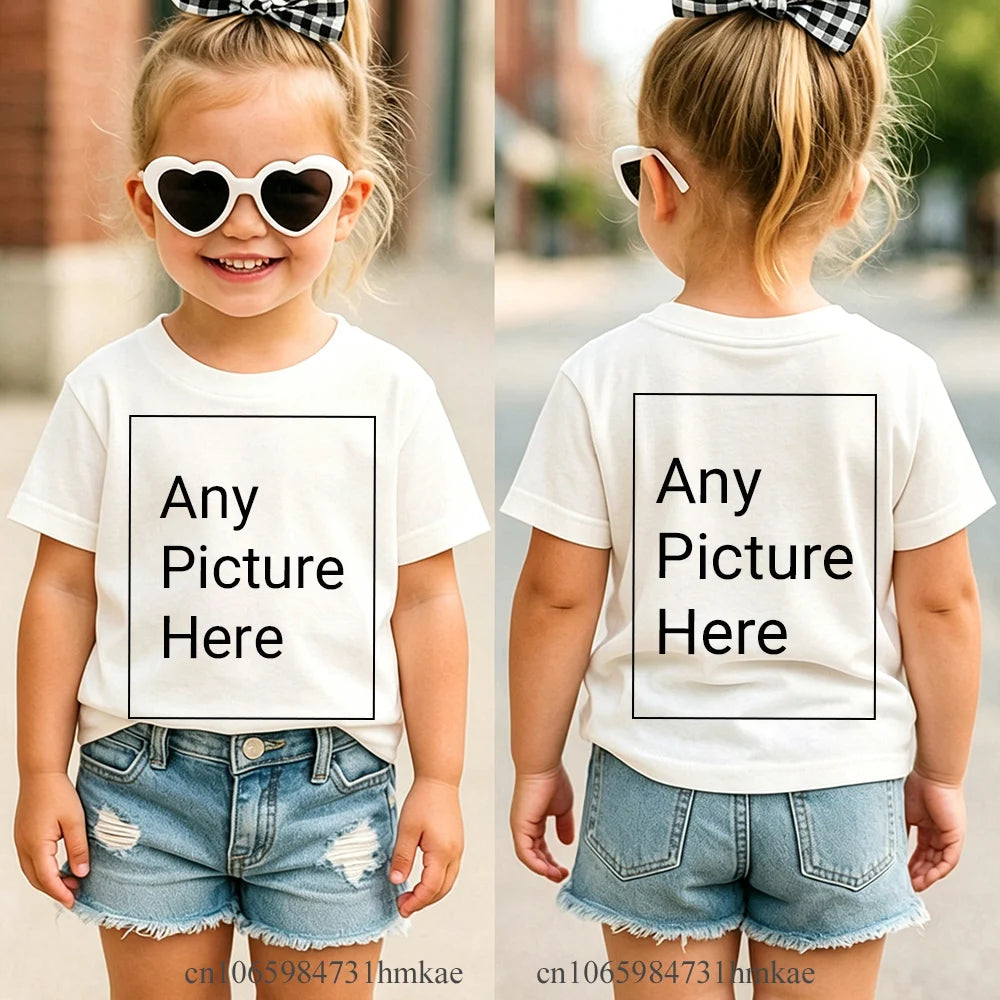 Personalized Kids T‑Shirts Front Back Print Customized Girl Short Sleeve T‑shirt Custom Photo Text Logo Tee For Girls Casual Tee