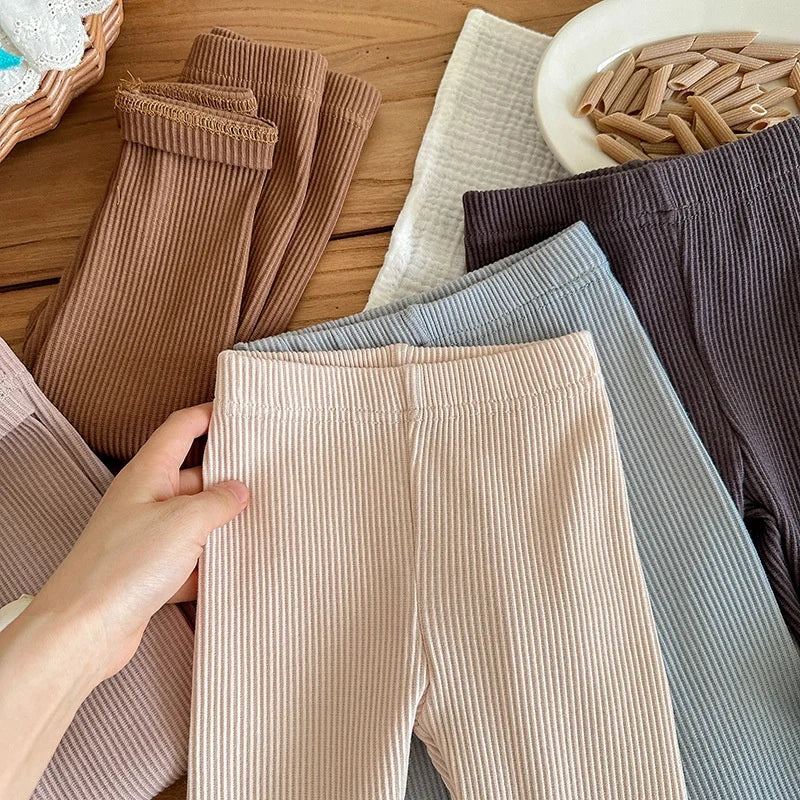 Children's Solid Color Leggings Cotton Ribbed Toddler Pants Versatile Inner Outer Wear Gender Neutral Kids Trousers