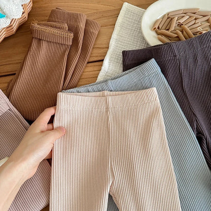 Children's Solid Color Leggings Cotton Ribbed Toddler Pants Versatile Inner Outer Wear Gender Neutral Kids Trousers