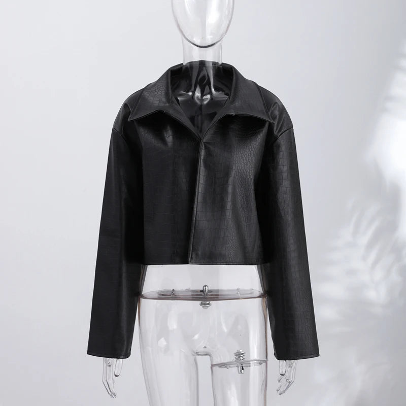 Street Pu Leather Women Jacket Elegant Long Sleeve Zippers Stand Collar Female Outwear 2026 Autumn Winter Chic Lady Coat