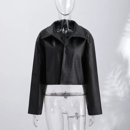 Street Pu Leather Women Jacket Elegant Long Sleeve Zippers Stand Collar Female Outwear 2026 Autumn Winter Chic Lady Coat