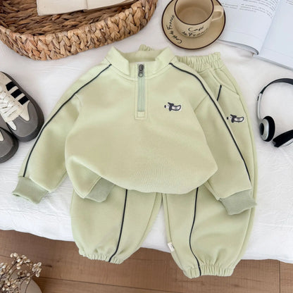 Children's Clothing Sweatshirt Sets 2026 New Autumn Boys Girls Long Sleeves Half Zipper Tops+Pants 2PCS Kids Tracksuit 1-14Years