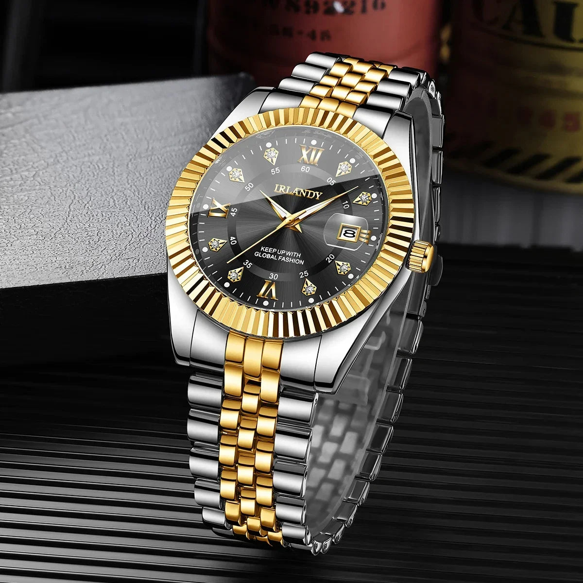 2PCS Fashion Couple's Watches Set Luxury Rhinestone Roma Dial Women Quartz Watch Men Calendar Business Wristwatches（Without Box）