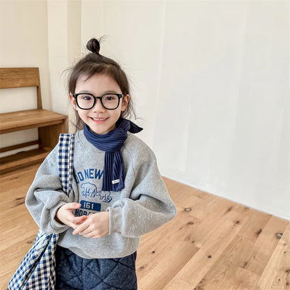 deer jonmi 2025 Winter Children Letter Printed Sweatshirts Thicken Warm Baby Boys Casual Fleece Lining Pullovers Tops