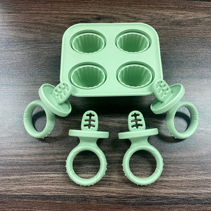 Baby Fruit and Vegetable Mold Silicone Hand Ring Popsicle Mold Baby Teething Teether Ice Cream Mold Baby Food Storage Container