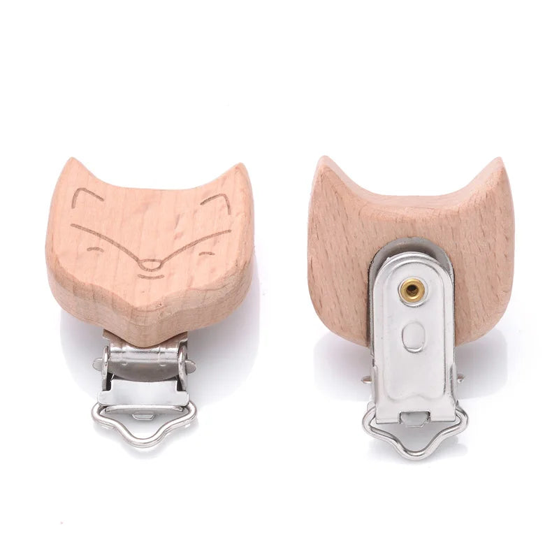 1Pcs Printing Animal Dummy Clip Beech Wood Nipple Clip For Teether Chewing Toys Accessory DIY Anti-Drop Baby Pacifier Chain