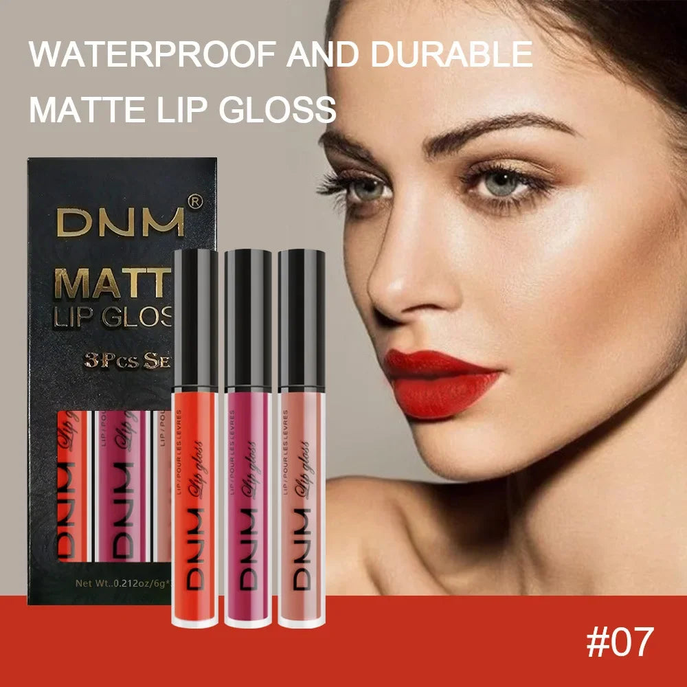DNM 3PCS Liquid Lipstick Sets Waterproof Matte Black Blue Purple Blue Sexy Lip Gloss Long Lasting Nude Lip Tint Stain Makeup Kit