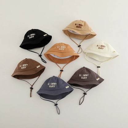 New Embroidered Letter Baby Bucket Hats Spring Sunhat Fishing Hat Sunshade Visor Boy Girl Outdoor Fashion Beach Cap For 6-24M