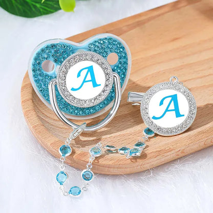 Blue Zircon Baby Pacifier Clip 26 Letters Newborn Personalized Luxury Pacifiers Holder Silicone Infant Teether Nipple Bpa Free