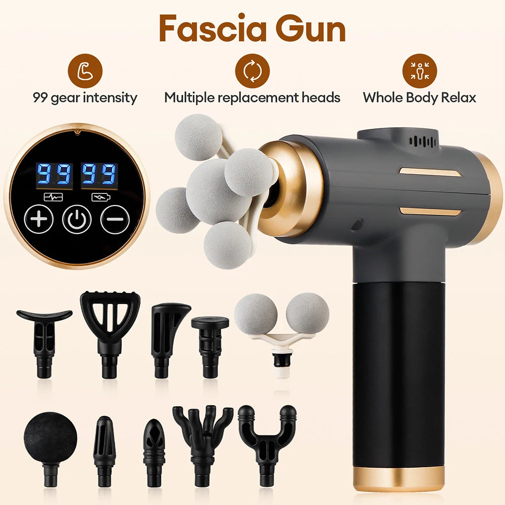 11-IN-1 Electric Massage Gun 99 Level Powerful Fascia Gun High-Frequency Vibration Body Massage Gun Arms Leg Muscle Masajeador