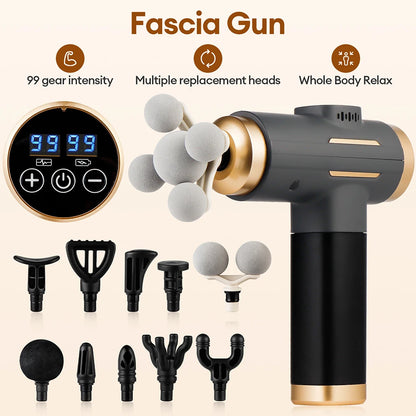 11-IN-1 Electric Massage Gun 99 Level Powerful Fascia Gun High-Frequency Vibration Body Massage Gun Arms Leg Muscle Masajeador