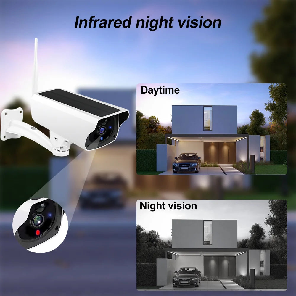 Wireless Solar Bullet Camera Outdoor WiFi 1080P 4x Zoom CCTV Surveillance IP Cam Home Security Protection Battery PIR Detection