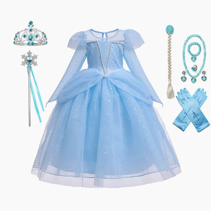 Elsa Cosplay Costume Kids Layers Deluxe Ball Gown Princess Dresses Aurora Christmas Wedding Evening Dress Girls Princess Dresses