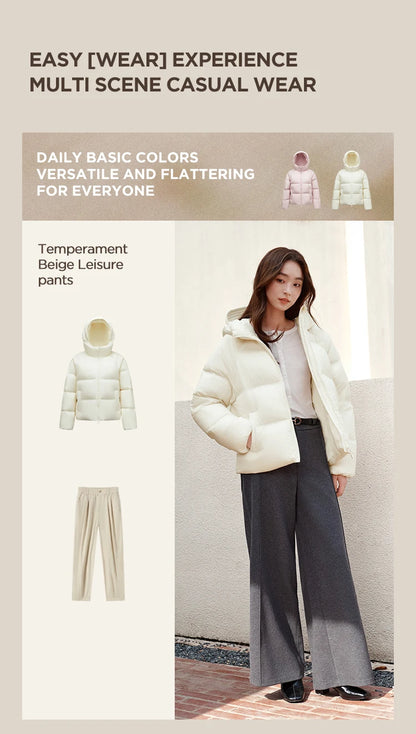 Semir Down Jacket Women Solid Color Loose Versatile 2025 Winter New Waterproof Oil-proof Stain-proof Hooded Coat Down Jacket