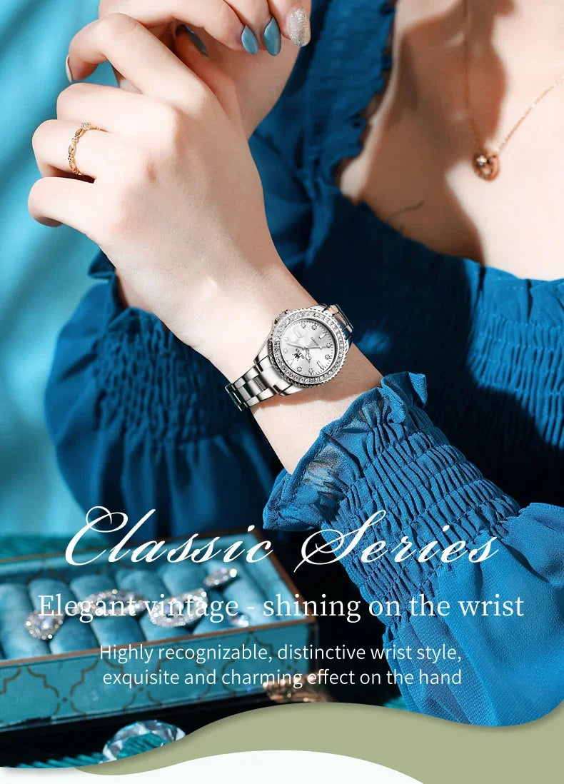 OLEVS 9945 Luxury Diamond Stainless Steel Quartz Watch for Women Elegant Ladies Waterproof Sport Women's Wristwatch Reloj Mujer