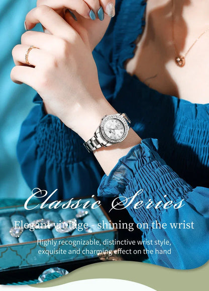 OLEVS 9945 Luxury Diamond Stainless Steel Quartz Watch for Women Elegant Ladies Waterproof Sport Women's Wristwatch Reloj Mujer