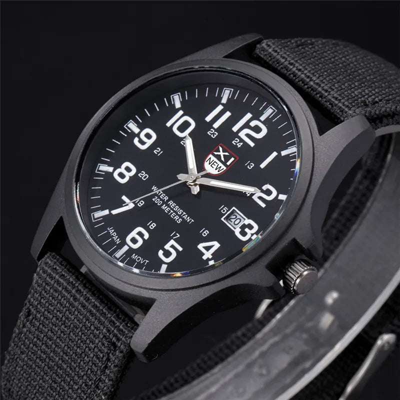 Men Genuine XINEW Brand Watches Students Fashion Casual Nylon Band Sports Army Gifts Date Quartz Wrist Watch Black Montre Homme