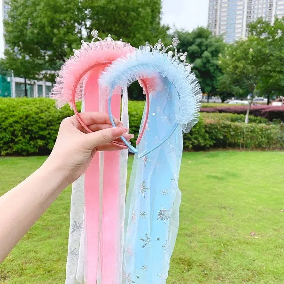 Girls Pink Blue Purple Flower Weaving Braid Headband Kids Princess Dress Up Hair Accessories Aurora Elsa Sofia Rapunzel Wig