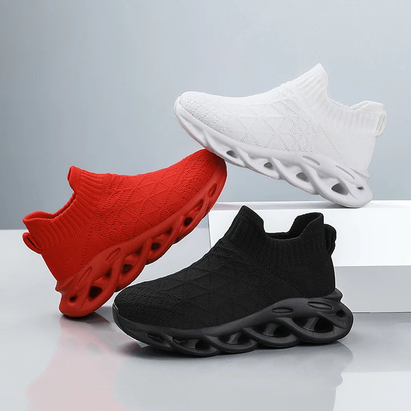 Children Sneaker Boys Sock Shoes Fashion Knit Spring Breathable Lightweight Running Sports Shoes Boy Slip on Casual Sneaker