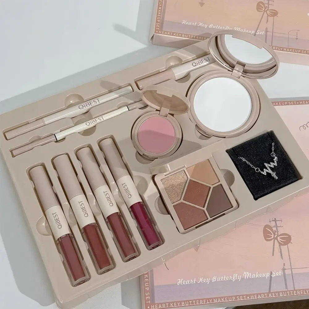 Makeup Gift Box Butterfly Bow Heart Limited Lipstick Powder Blush Eyeshadow Makeup Gift Box Set And Necklace Gifts For Women