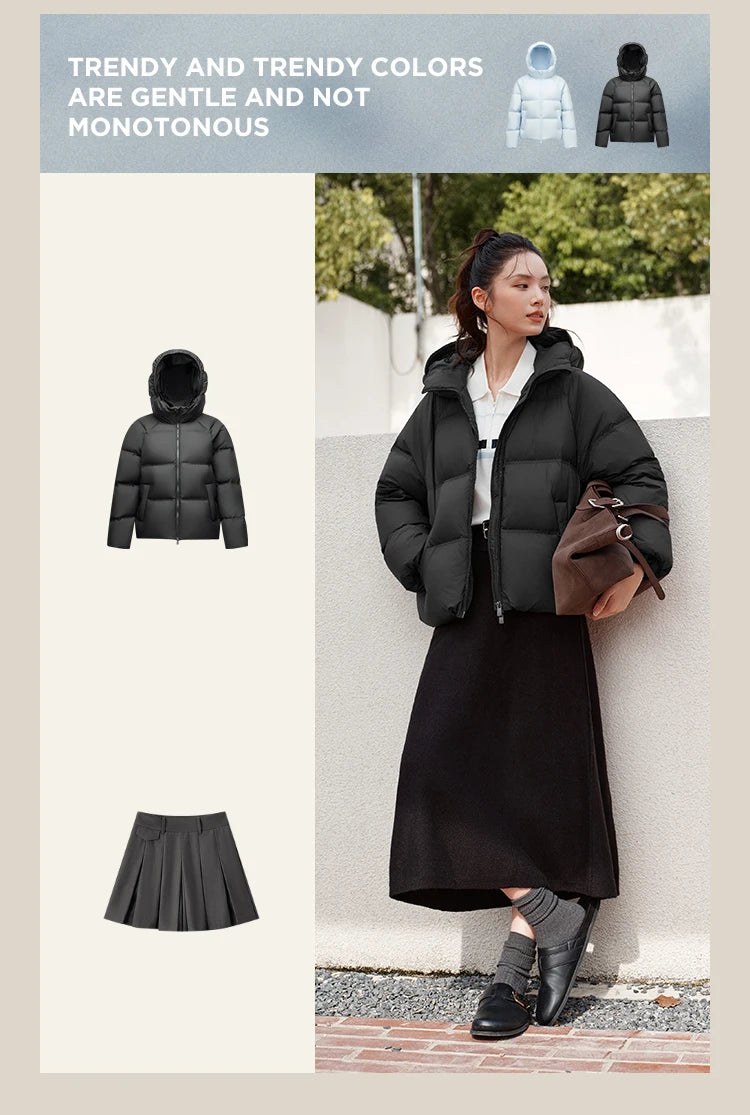 Semir Down Jacket Women Solid Color Loose Versatile 2025 Winter New Waterproof Oil-proof Stain-proof Hooded Coat Down Jacket