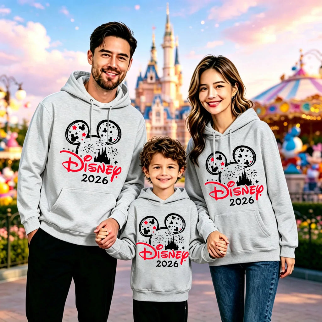 2026 Family Matching Hoodie Ears Castle Print Women Men Kids Multicolor Sweatshirt Land Trip Pullover