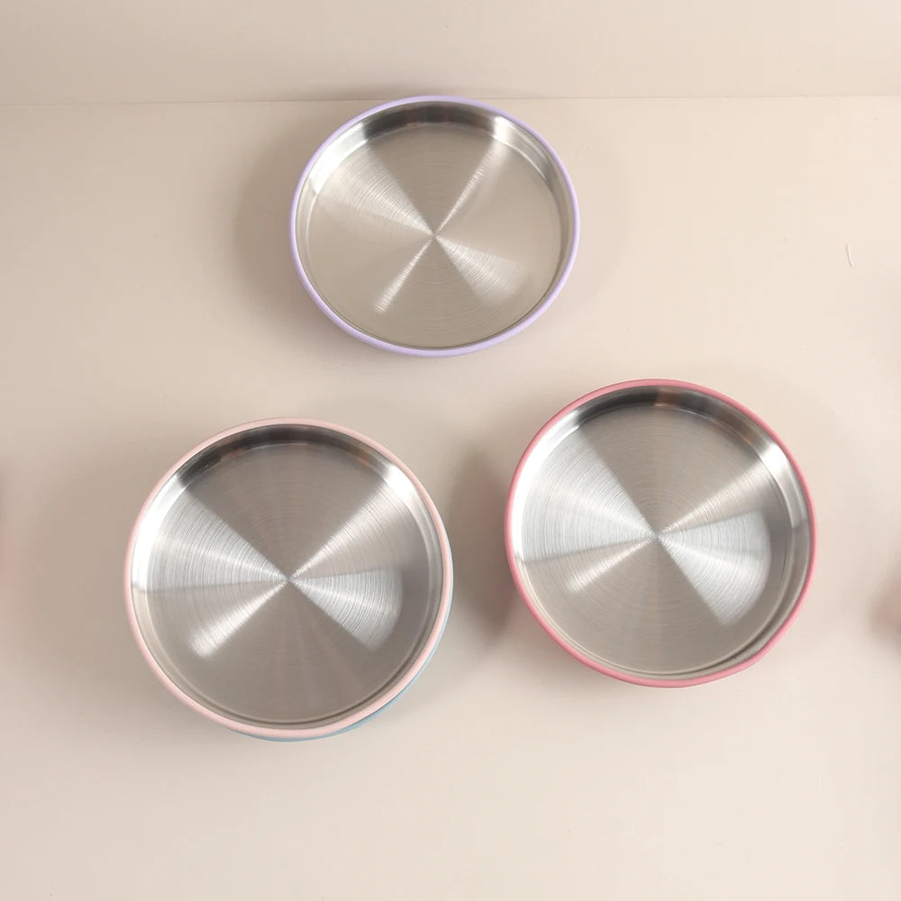 Simple design Stainless Steel Baby Plate with Silicone Suction,  Large Double Layer Dinner Plate for Toddlers